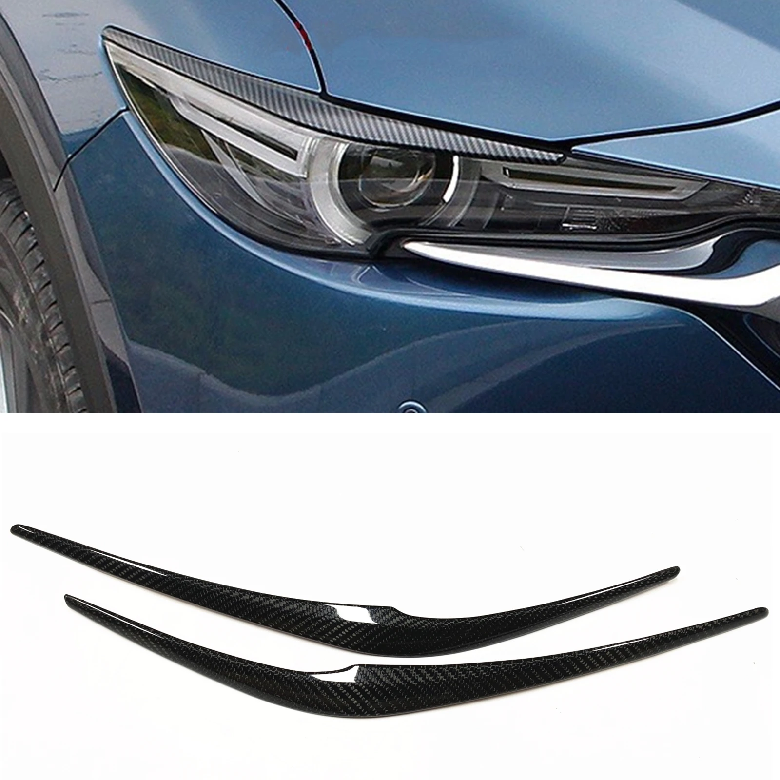 

2PCS Carbon Fiber Car Headlight Eyelid Trim Cover Front Head Light Brow Headlamp Sticker Lamp Strip For Mazda 2017-2020 CX-5