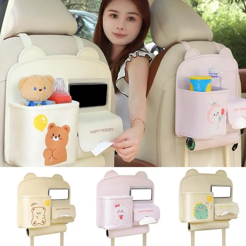 

PU Leather High Quality Cute Cartoon Auto Seat Organizer Premium Car Backseat Organizer Convenient Automotive Storage Solution