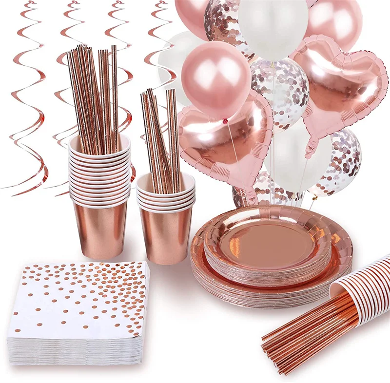 

Rose Gold Kids Adult Birthday Party Decorations Disposable Tableware Set Baby Shower encanto Wedding Bachelorette Party Supplies