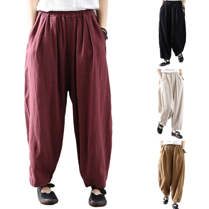 

Women Elastic Waist Baggy for CAPRI Harem Pants Simple Solid Color Oversized Casual Loose Beach Lantern Trousers with Po 10CE