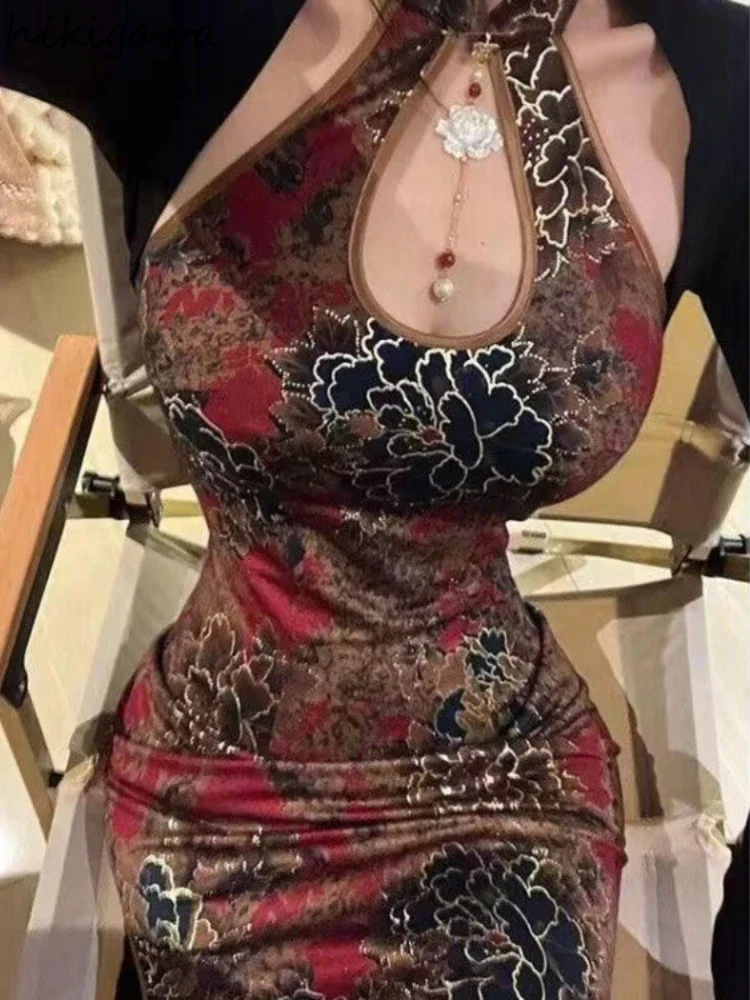 Женское облегающее платье-туника с цветочным принтом откровенное платье в