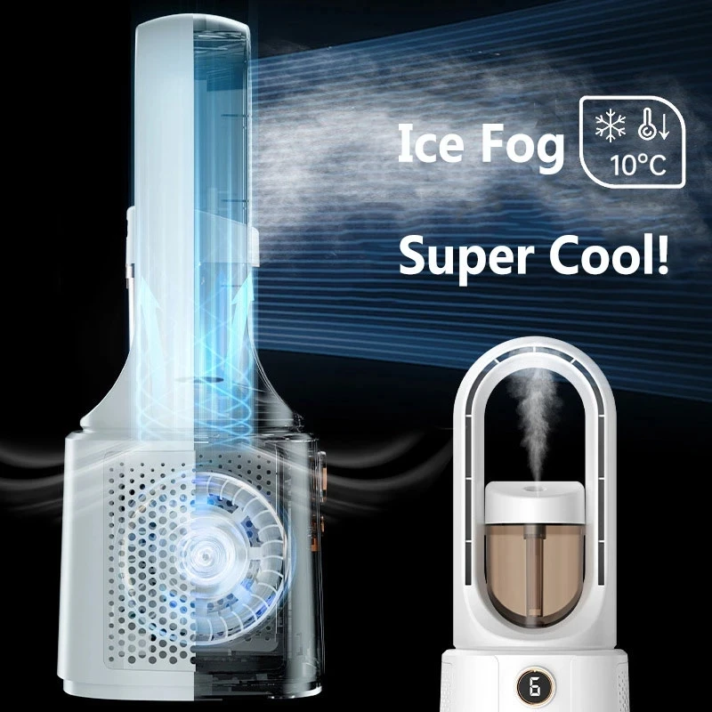 

2023 new bladeless fan with luminous sprayer small air humidifier USB fan desktop portable silent air conditioning fan