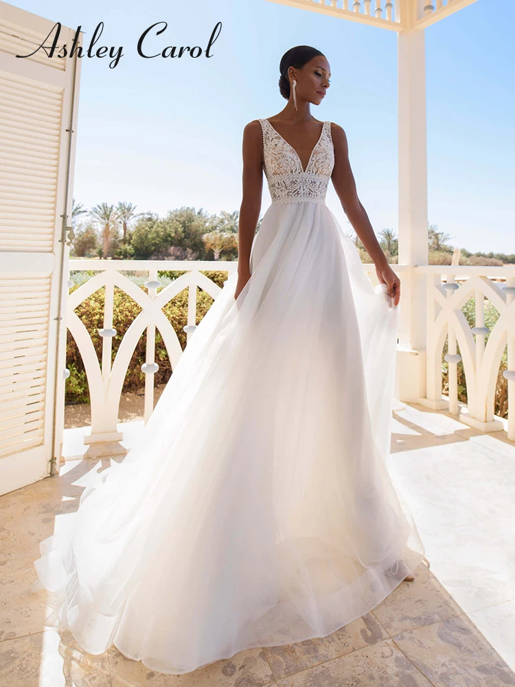 

Ashley Carol A-Line Wedding Dresses For Women 2024 Exquisite Deep V-neck Appliques Princess Wedding Gown Tulle Vestidos De Novia