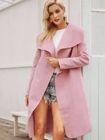 simplee black ruffle warm winter coat women turndown long coat collar overcoat female casual autumn 2018 pink outerwear