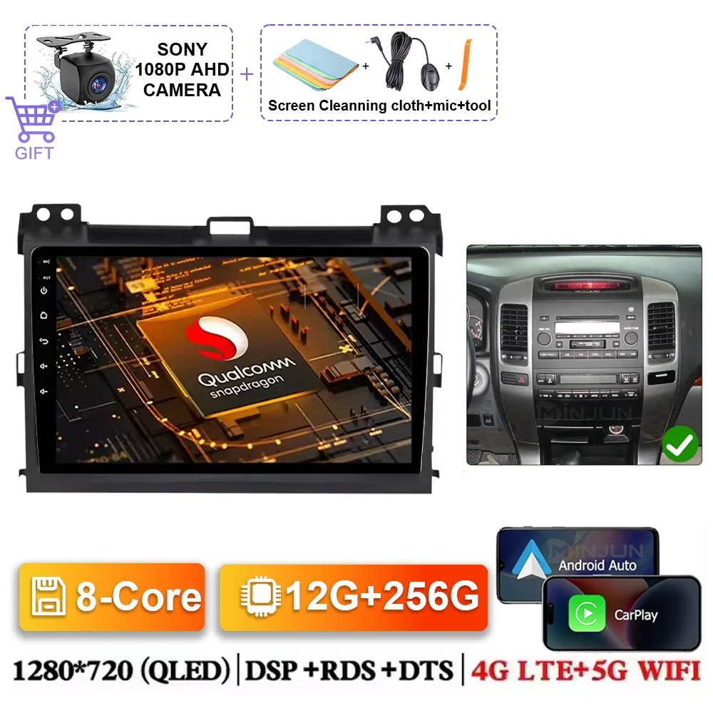 

Для Toyota Land Cruiser Prado 120 2004-2009 Беспроводной CarPlay Apple Android Авто Радиоприемник GPS RDS WiFi BT 4G Мультимедийная Стереосистема