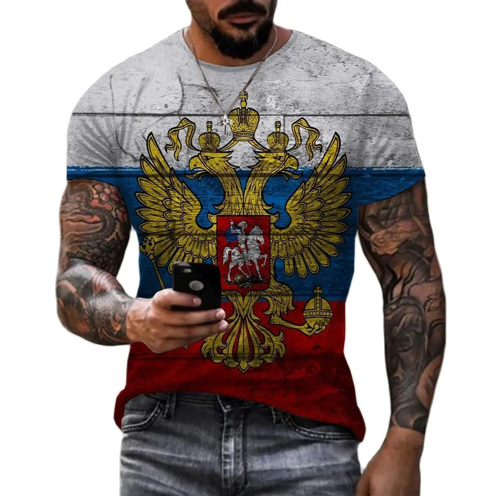 Fashion Russia Bear 3D Print Men's T-shirts Summer Round Neck Russian Flag Short Sleeve Men's Clothing Streetwear Oversized Tops