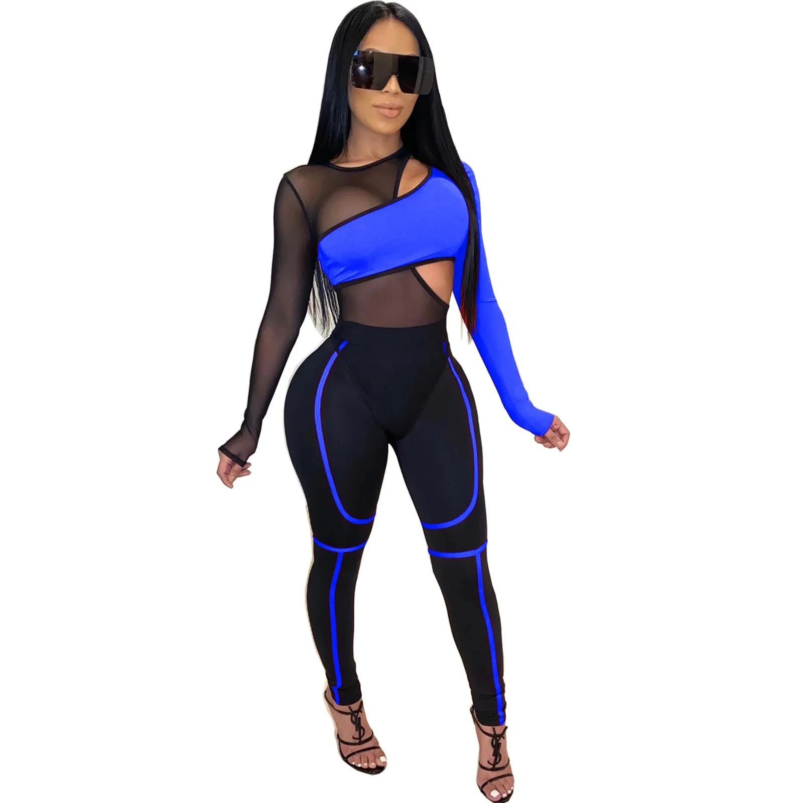 

Комплект спортивной одежды, сетчатый женский сексуальный длинный Ажурный комбинезон из 2 предметов для езды на велосипеде, женские комбине...