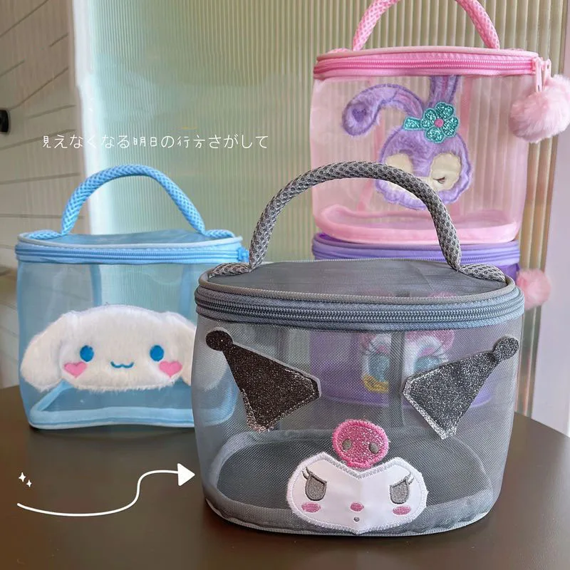 

Милая сумка для мытья Kawaii Sanrio Kuromi, портативная вместительная сетчатая женская косметичка, Мультяшные животные, сумка для спортзала, подарки