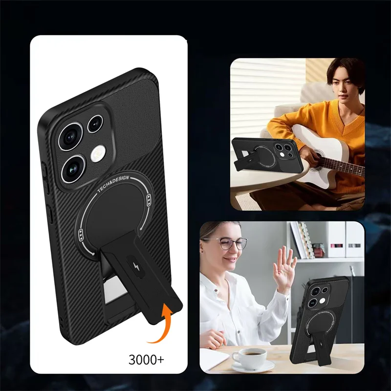 Фото Чехол с узором под карбон для OPPO Reno 16 Pro 16F 16FS Reno16 F FS 5G, магнитный, с подставкой для беспроводной зарядки, защитный чехол-футляр №2