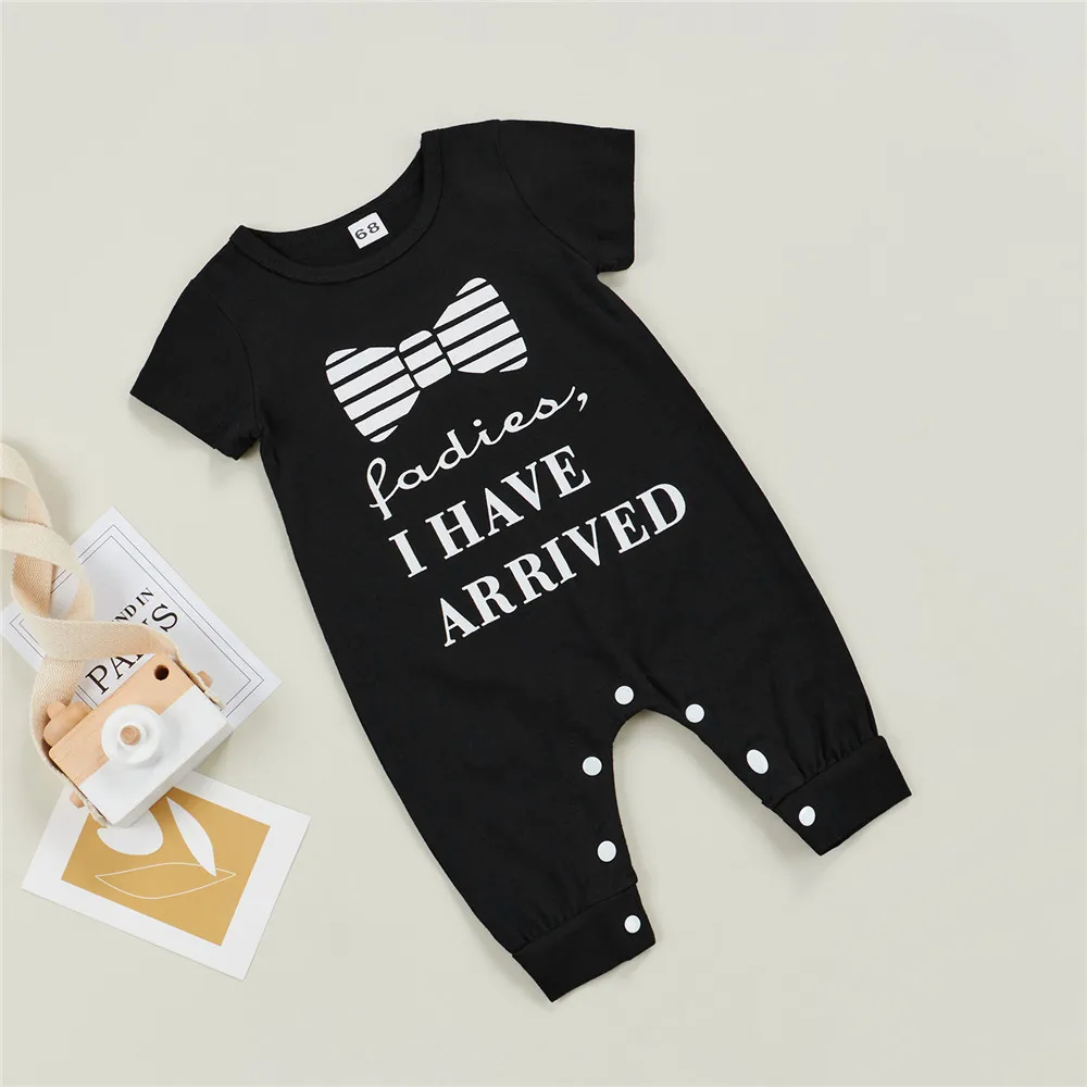 

Baby Boy Bow Letter Print Romper Short Sleeve Playsuit Jumpsuit 0-18M Newborn Infant Toddler Summer Casual Cotton Outfits New