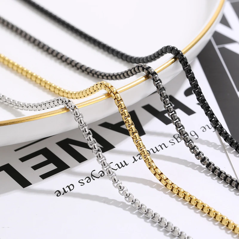 

2023 Long Stainless Steel Link Chain Choker Necklaces Classic Square Gold Black Silver Color Party Necklace For Men Gift Jewelry