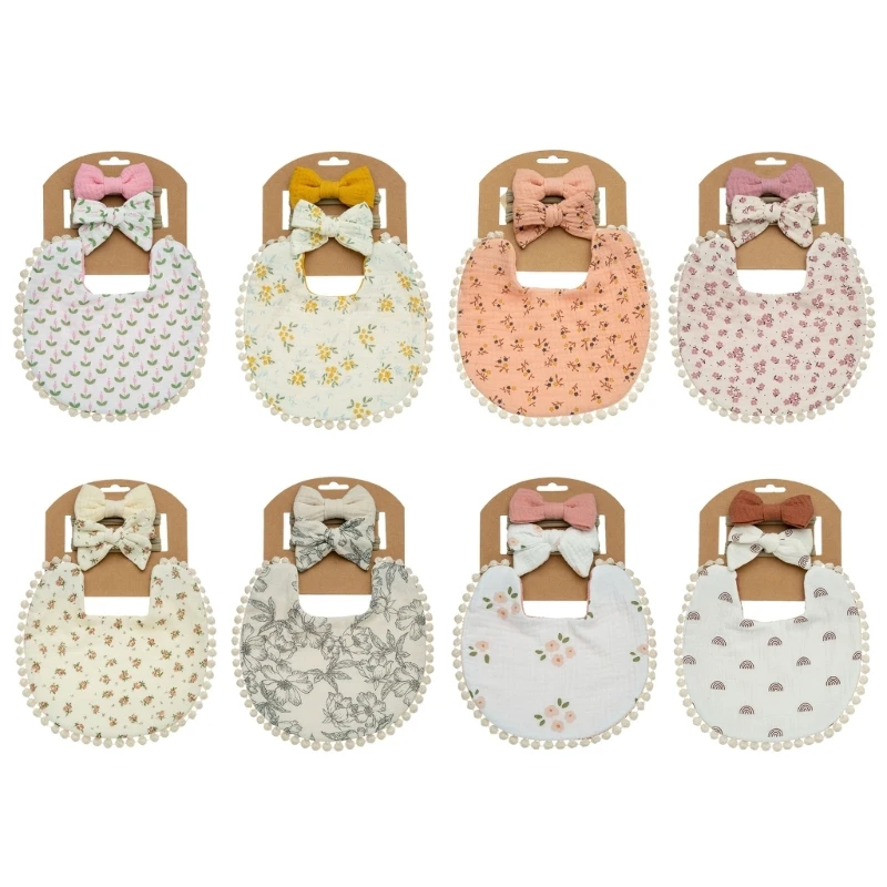 

Cute Newborn Newborn Saliva Towel with Bow Headband Floral Print Newborn Bibs
