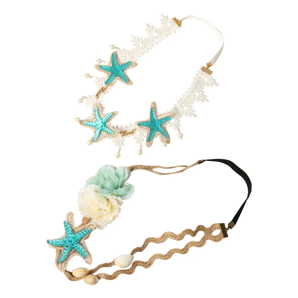 

Starfish Headband Women Headdress Hair Flower Pearl Headwear Woman Seashell Decorated Hairband