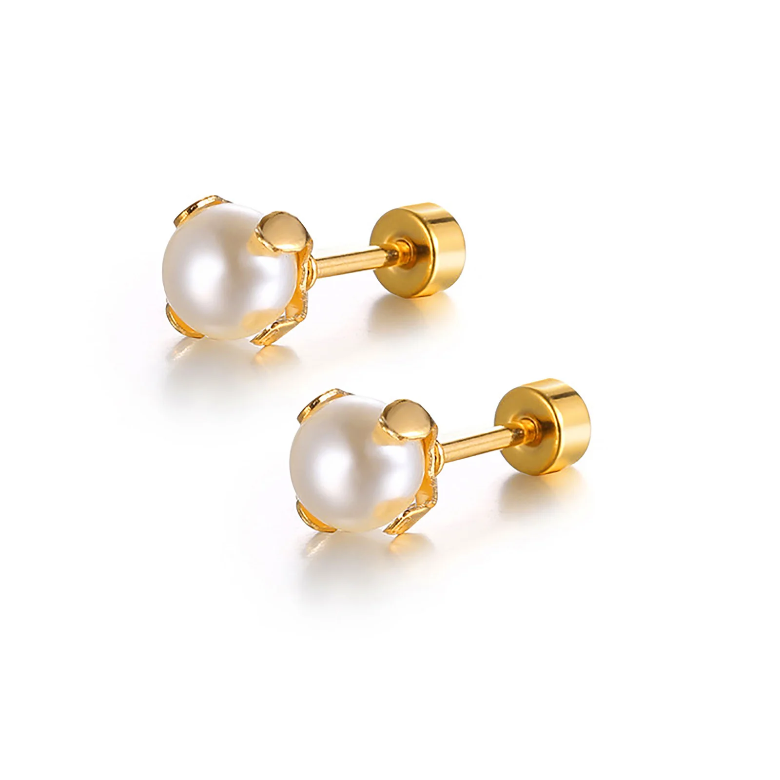 

Women Basic Stud Earrings, Gold Tone Stainless Steel with Simulated Pearl Earcuffs, Casual Girls Lady Street Office Ear Jewelry