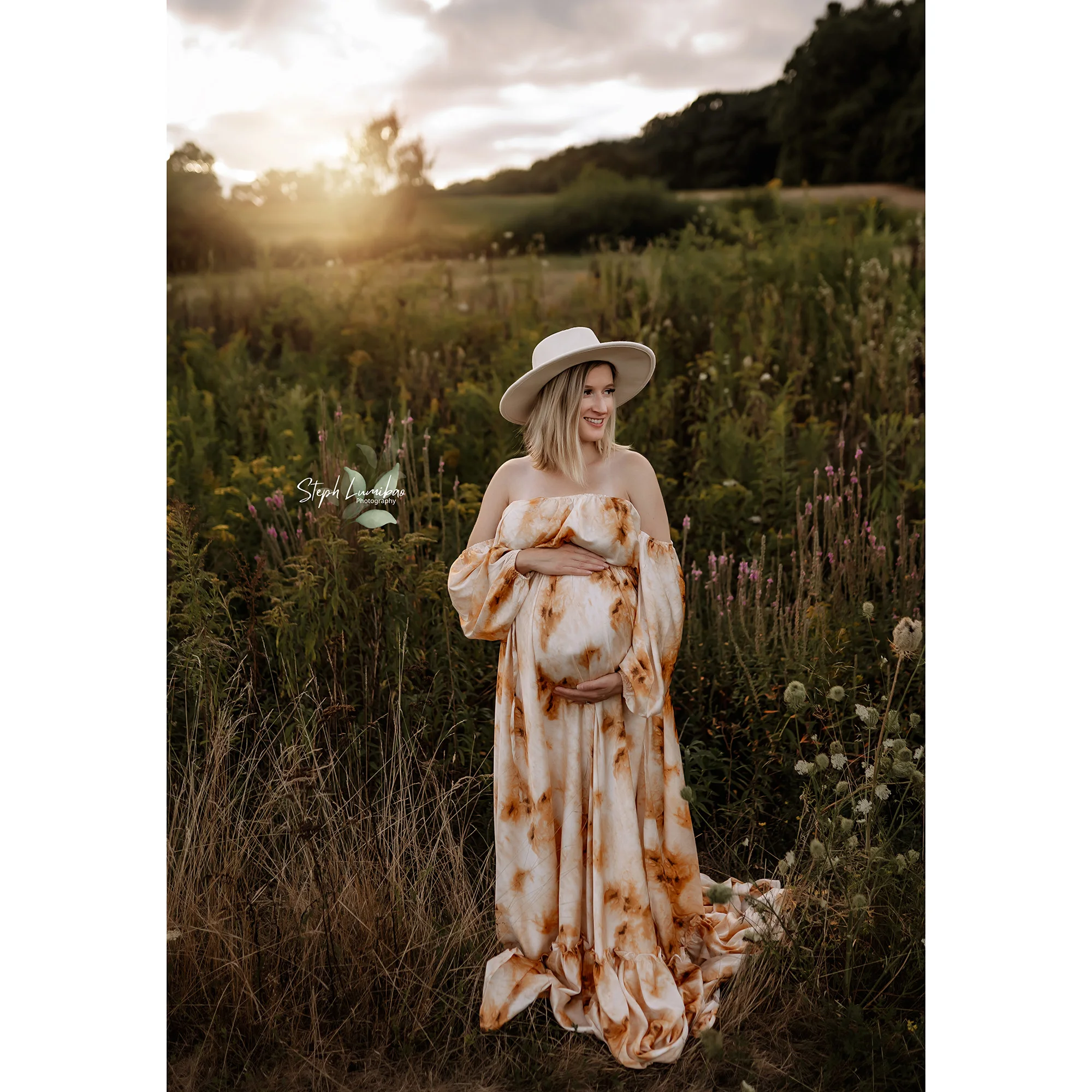 A Suit Photo Shoot Props Maternity Dress Long Sleeves Pregnancy Chiffon Gown Print Flower Robe for Woman Photography Accessories enlarge
