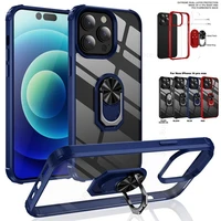 hd transparent heavy duty protective cover for iphone 14 pro max magnetic ring stand case for apple 12 13 11 pro max clear funda