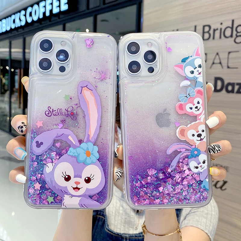 

Disney StellaLou Friend Liquid Quicksand Bling Sequins Phone Case for iPhone 11 12 13 mini pro XS MAX 8 7 Plus X XR Cover