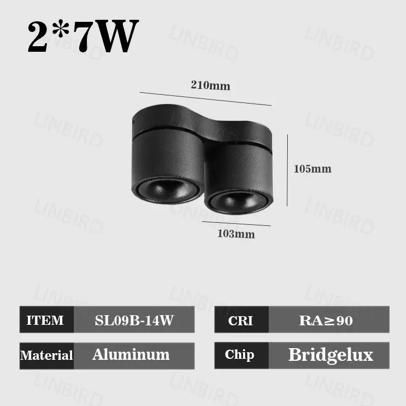 

Потолочный светильник LINBIRD, круглый, алюминий, двойная головка, 220В
