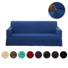 Чехол на 1234 сиденья для дивана с юбкой, эластичный однотонный чехол для дивана, защитный чехол для мебели в гостиной