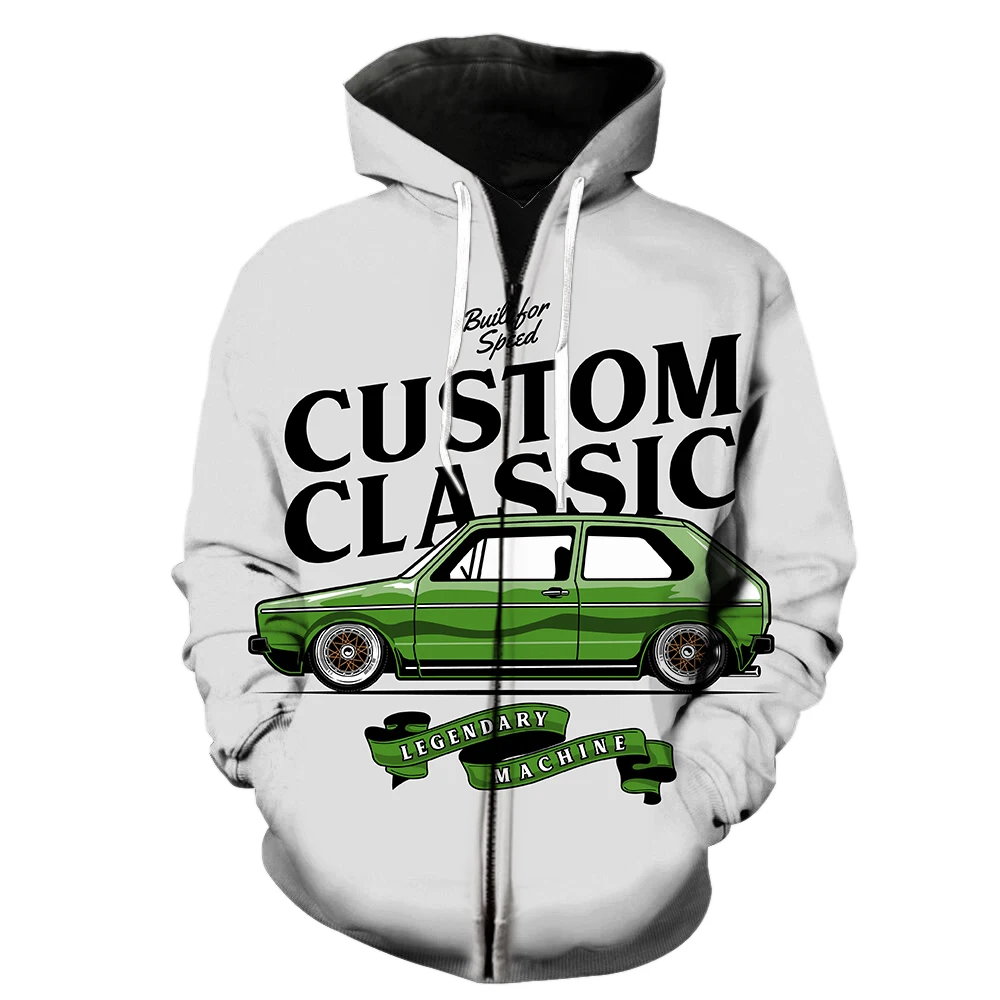 

Cartoon Vintage Car Men's Zipper Hoodie Oversized Funny Tops Streetwear Long Sleeve Hip Hop Harajuku Cool Sweatshirts Casual