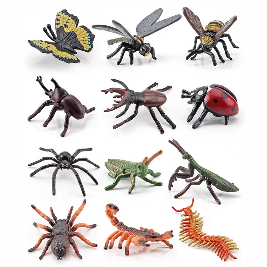 

12PCS Realistic Insects Figurines Wildlife Animal Fake Bug Toys Halloween Party Favor School Project Bug Set for Kids Toddlers