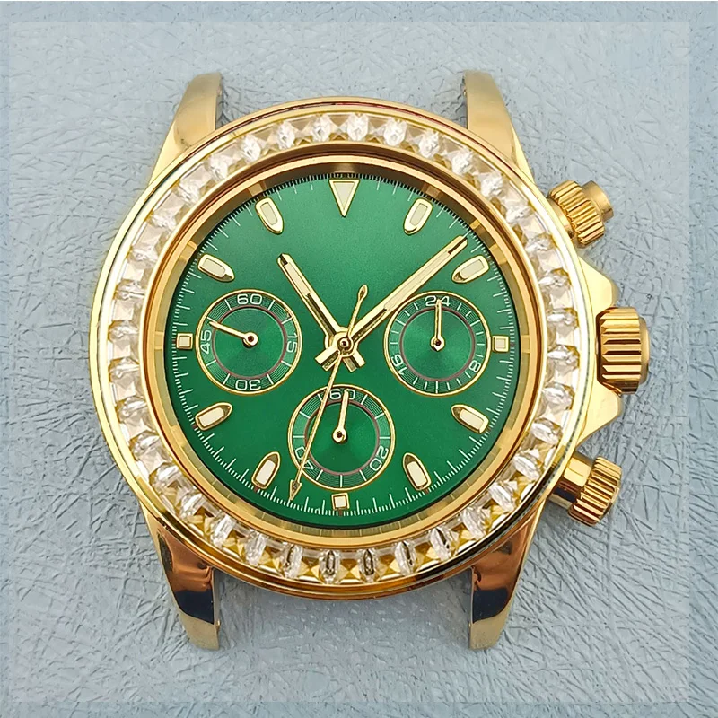 Золотой корпус 39 5 мм белый бриллиантовый безель нержавеющая сталь 316L сапфировое