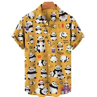 mens hawaiian shirt 3d panda printed t shirt single row button shirt lapel large 5xl casual style mens beach top