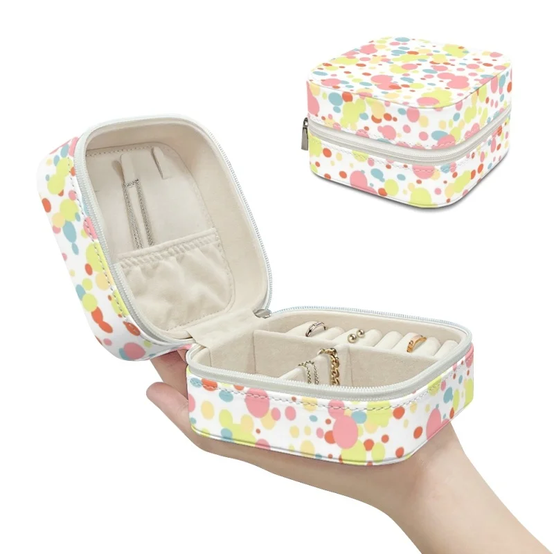 

Wave Point Pattern Print Portable Jewelry Storage Box PU Leather Travel Organizer Case Earrings Necklace Ring Display Box