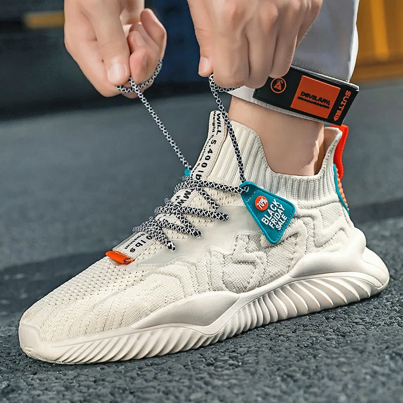 Breathable Fabric Men Running Shoes Fashion Beige Men Sneakers Comfortable Platform Men Walking Sport Shoes Tenis Masculino 2023