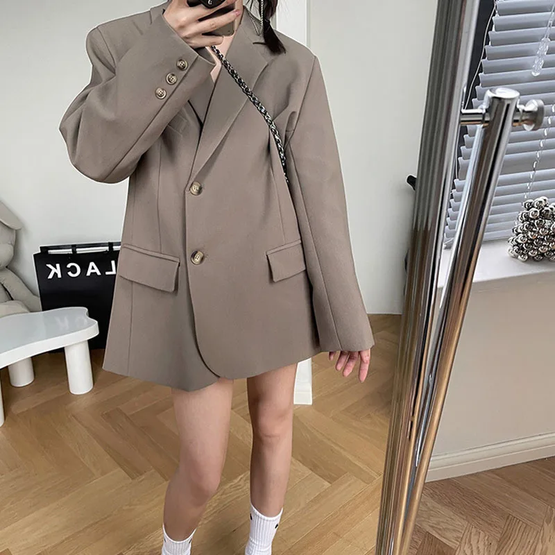 

Spring Korean Loose Women Vintage Lapel Long Sleeve Women Blazers Casual Single-breasted Office Lady Suit Jacket Pink Outerwear