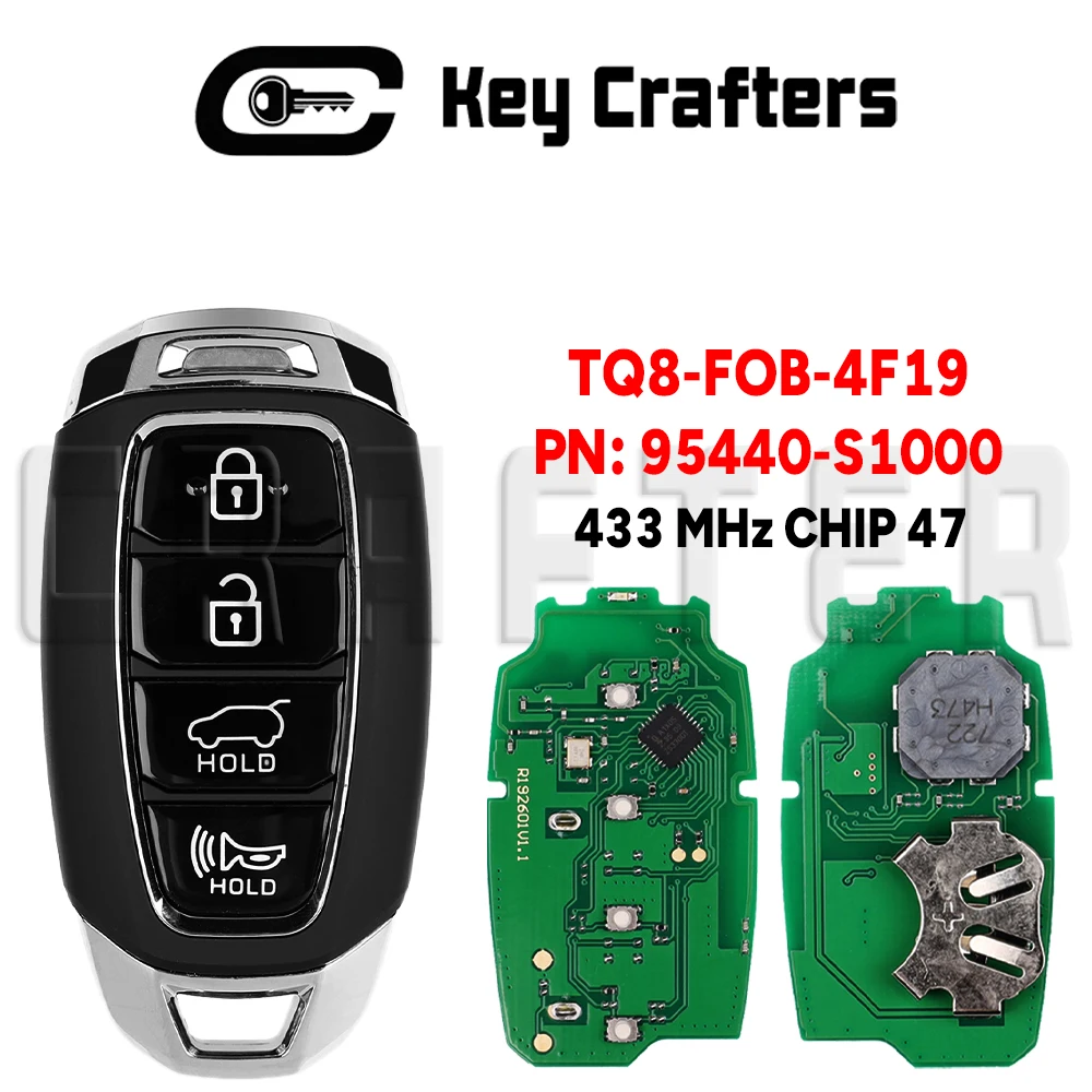 

Ключ-брелок Key Crafters TQB-FOB-4F19 с чипом ID47, 433 МГц, для Hyundai Kona Santa Fe 2018-2021, артикул: 95440-J9001/S1000/S2000