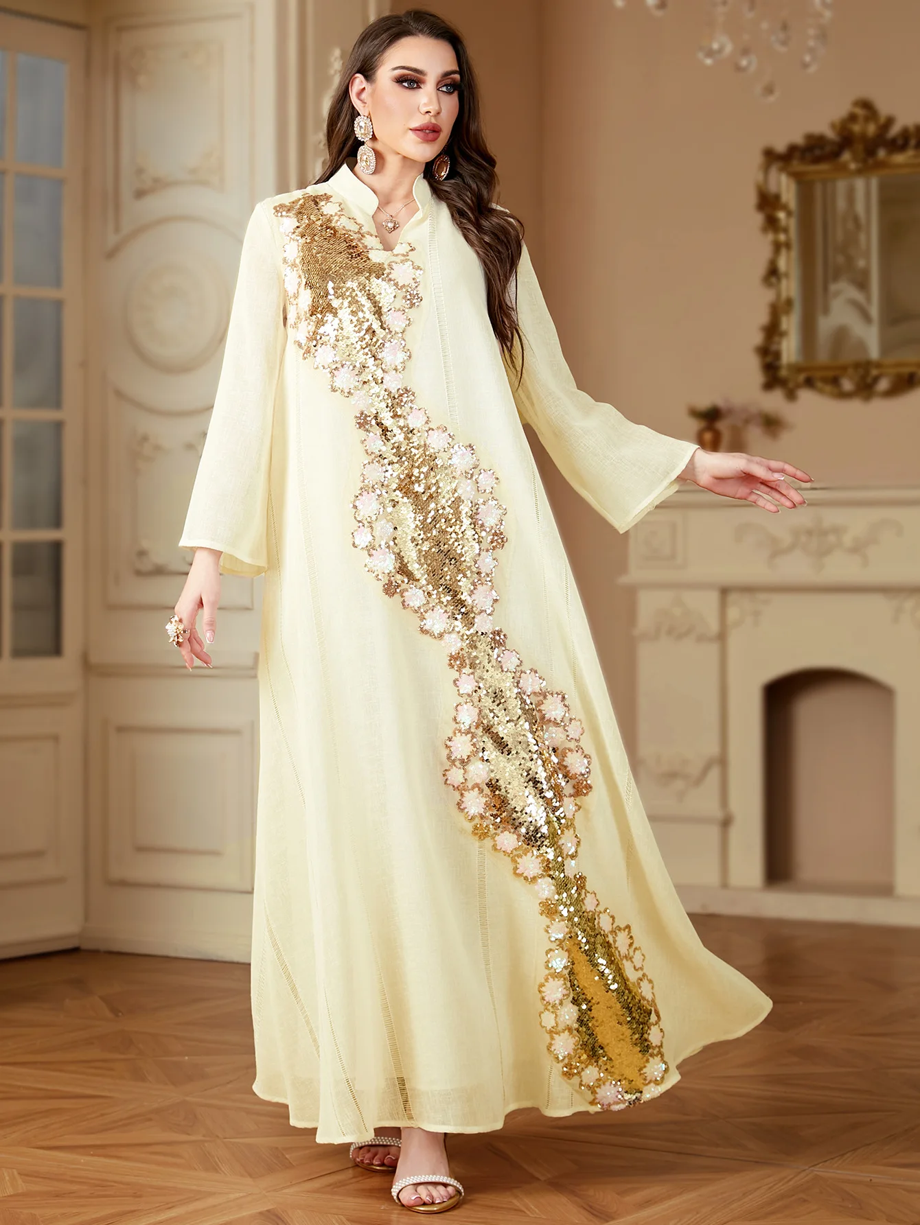 Ид мусульманское платье для женщин с вышивкой бисером Рамадан Джалабия