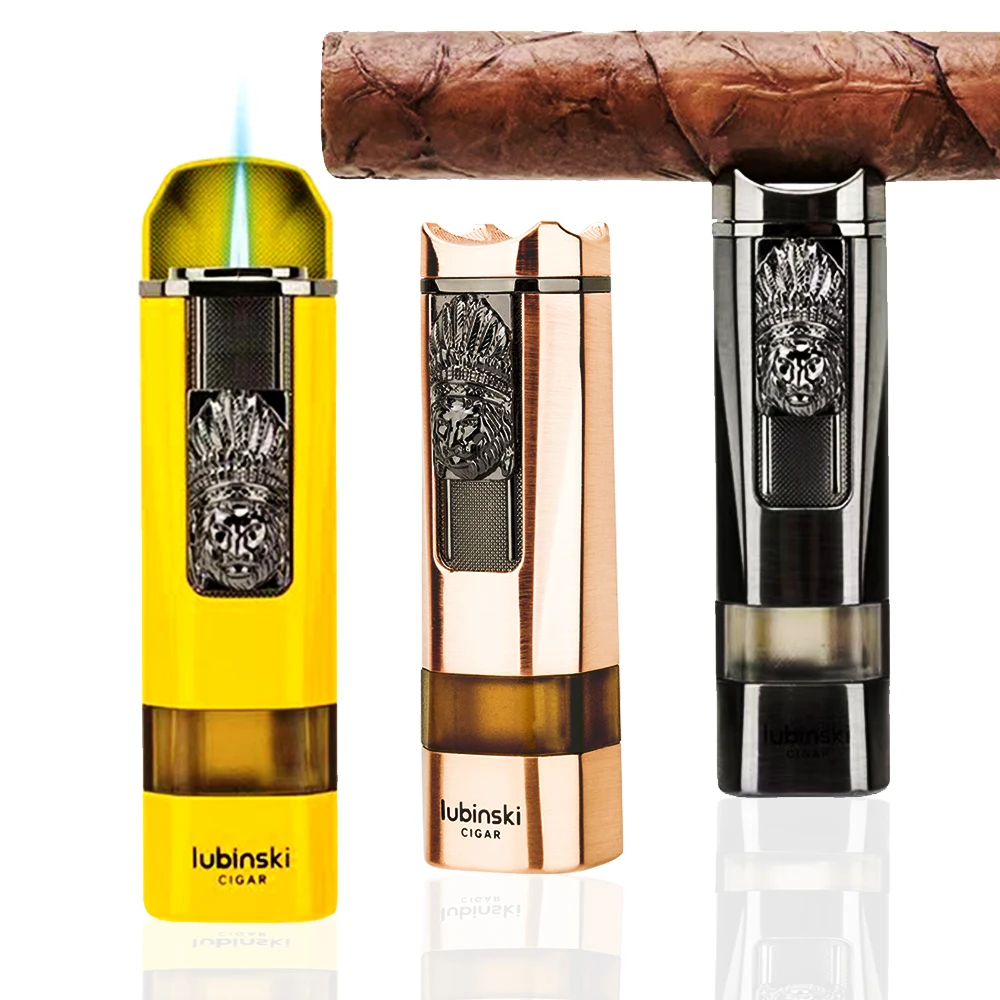 

LUBINSKI Lighter Metal 1 Jet Butane Torch Lighters With Punch Cigar Holder Smoking Tool For Cigar Ignition