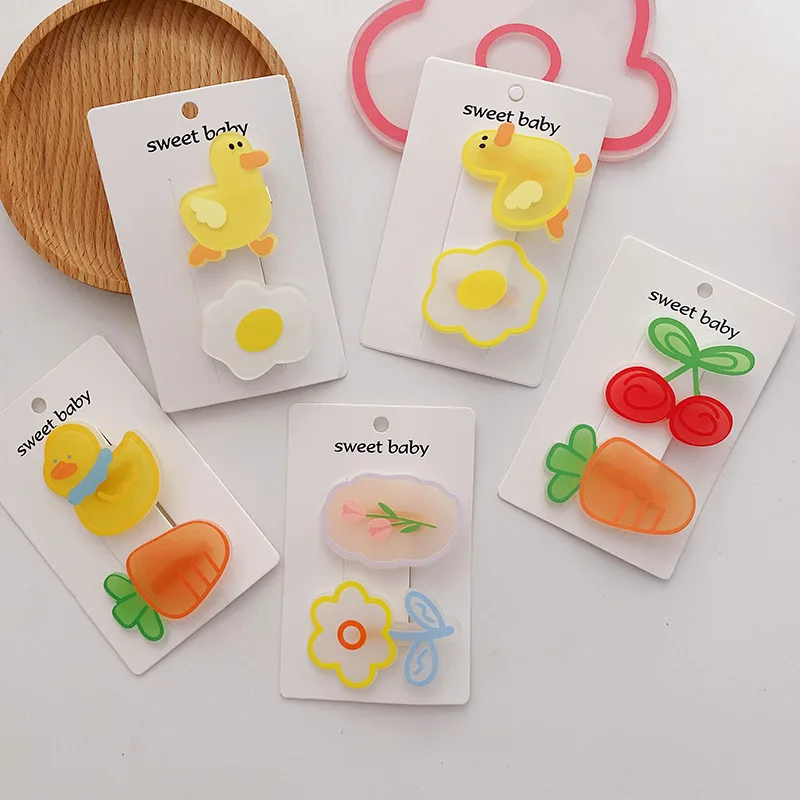 

2pcs/set Summer Cute Cartoon Hairpins for Infant Baby Girls Kawaii Acrylic Bangs Side Clip for Baby Little Girl Hair Accessories