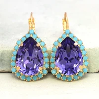 luxurious gold color hoop earrings with green stone hook earrings fashion ladies inlaid purple zircon drop earrings