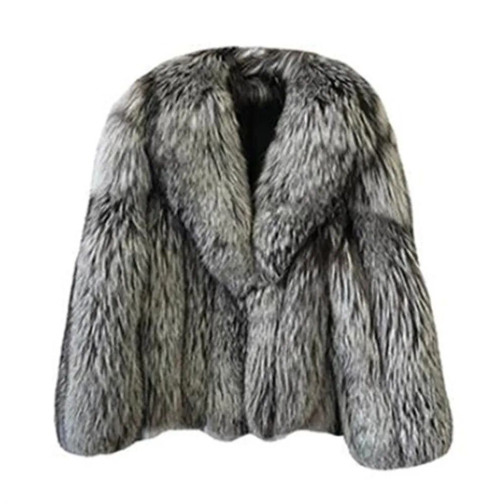 

Натуральное пальто из Меха чернобурки, пальто из натуральной кожи, зимняя теплая женская короткая куртка из Меха чернобурки с большим мехов...