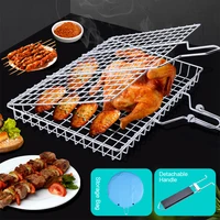 304 Stainless Steel Fish Steak Vegetable Holder With Removable Handle BBQ Grill Basket Steak Grilling Rack