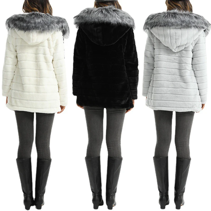 Elegant Long Faux Fur Coat Women 2022 Autumn Winter Thick Warm Soft Fleece Jacket Female Pocket Zipper Coat Hooded Outerwear