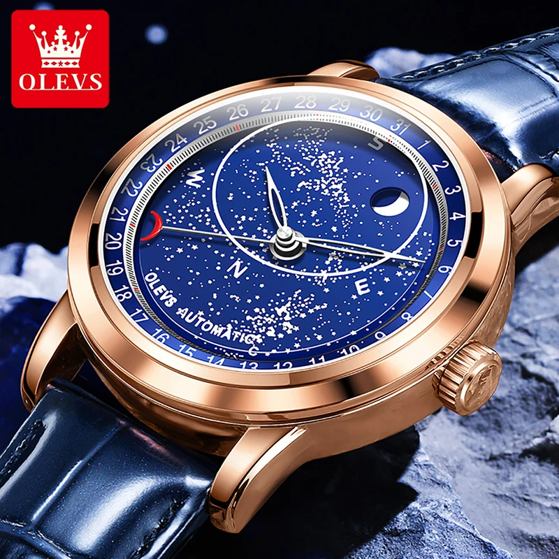 OLEVS Mens Watches Top Brand Luxury Mechanical Watch Fashion Starry Sky Dial 2023 New Trend Men Watch Luminous Waterproof Reloj enlarge