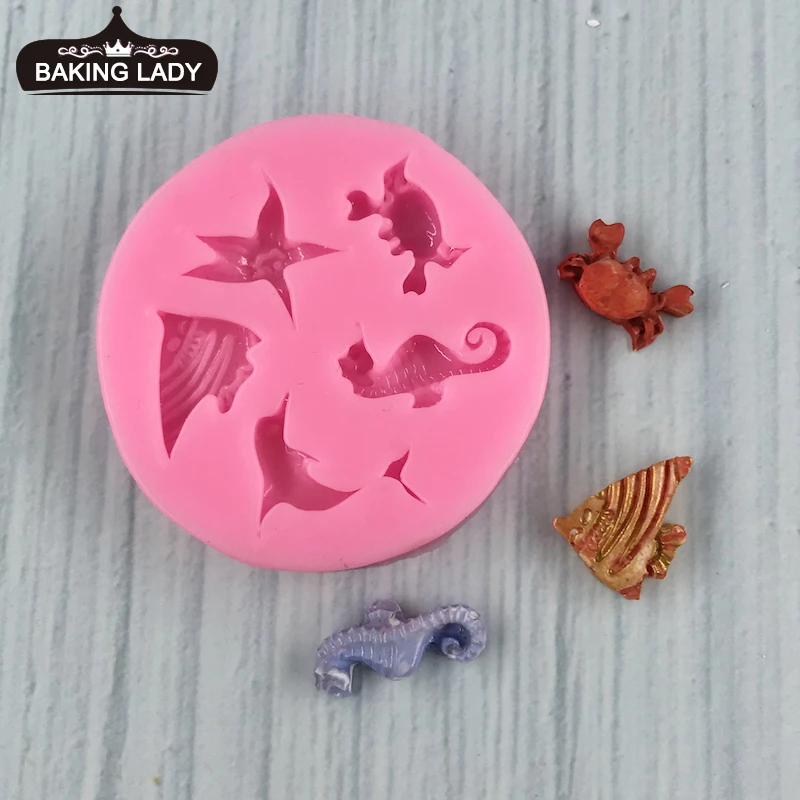 

MNYB Aquarium Crab Seahorse Seafish Silicone Mold Cake Baking Decoration Supplies Kitchen Tools Snack Mold DIY Clay Resin Art