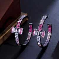 threegraces lovely multicolor cubic zirconia cute bowknot big circle round hoop earrings for women fashion party jewelry er923