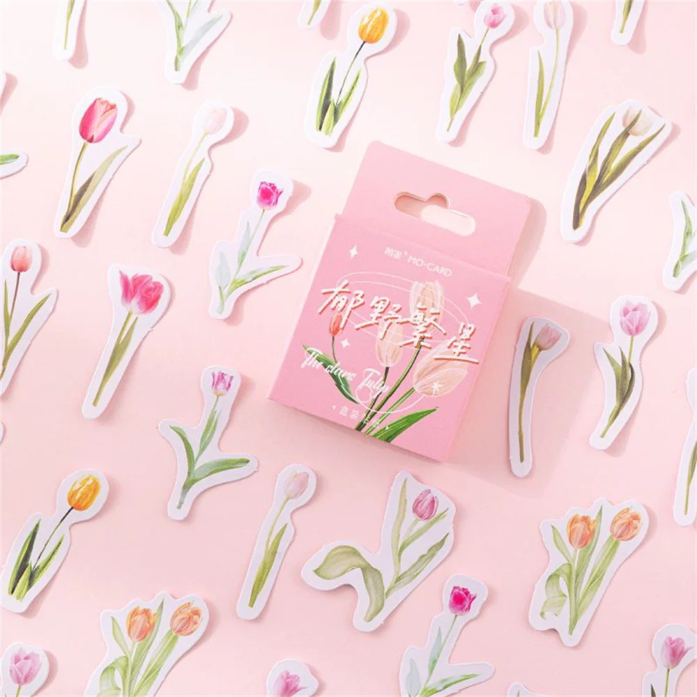 

46pcs Ins Tulip Flowers Stickers DIY Scrapbooking Album Stickers Planner Decorations Kawaii Japanese Stationery