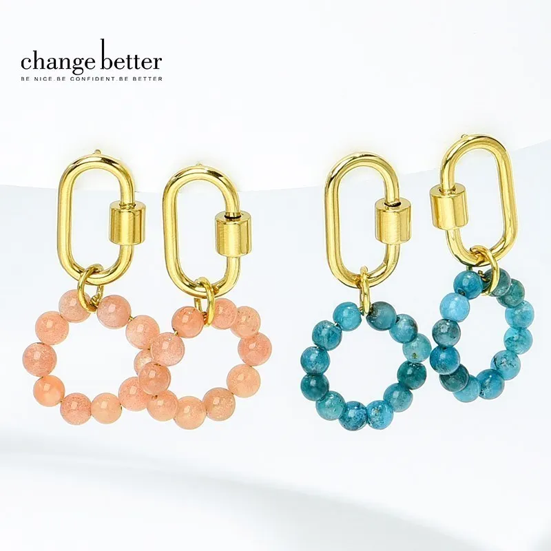 

Change Better Natural Semi-Precious Small Beads Circle Charms Earrings Women Handmade Gold Color Hoop Earrings Party Jewelry