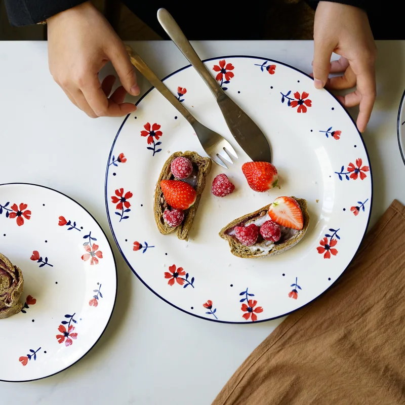 

Blue Lotus Dinner Household Hand Painted Underglaze Ceramic Steak Nordic Creative Flat Breakfast Plate