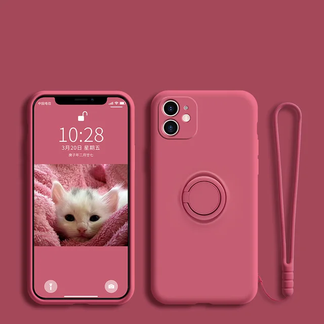 

Phone Case For Xiaomi Redmi Note 9 Pro Max 9S Shockproof Multicolor Liquid Silicagel With Ring Holder Wristband 3 in 1 TPU Cover