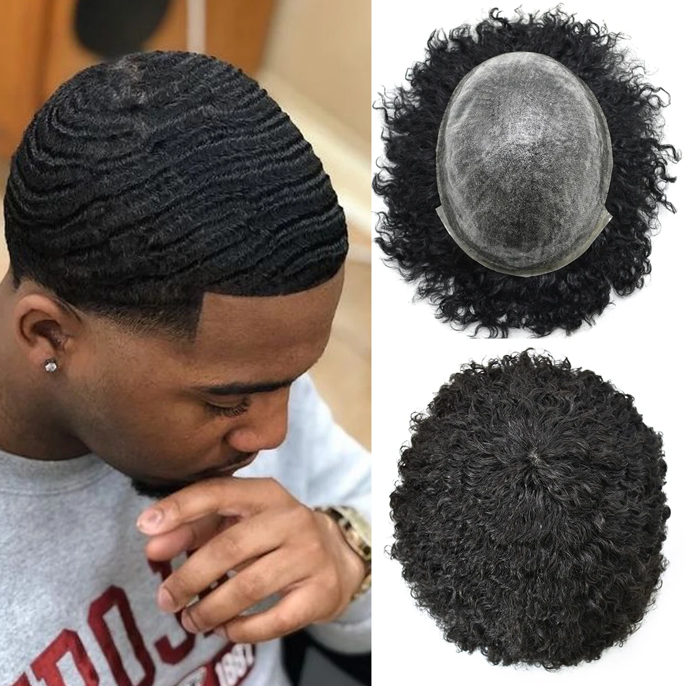 Афро-парик для мужчин полностью полиуретановая кожа инъекция вьющихся