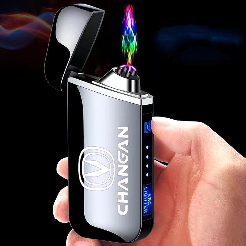 

Changan Metal flameless electric lighter LED power display touch-sensitive dual-arc plasma USB lighter car accessories