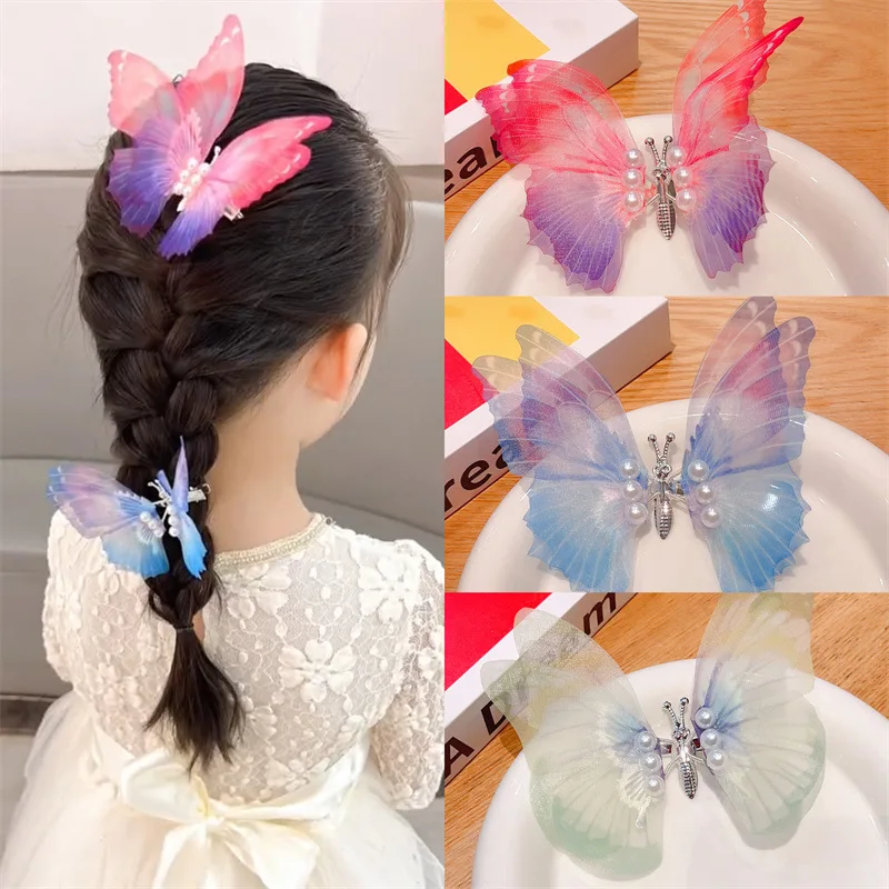 

2023 New Beautiful Moving Wings Pearl Big Butterfly Hair Clip For Girls Sweet Hair Decorate Hairpin Kids Lovely Hair Accessories