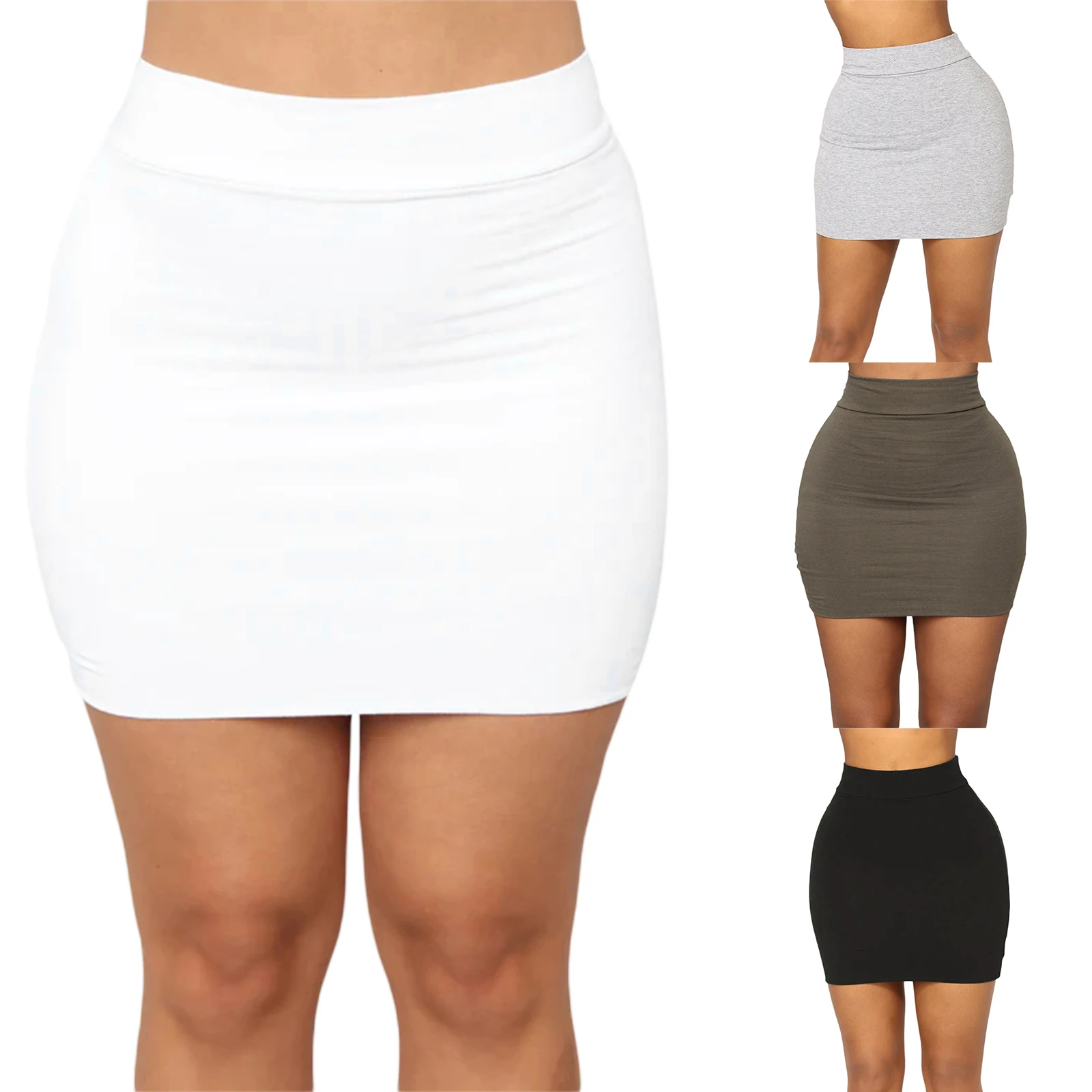 

Women’s Bodycon Mini Skirt, Summer Elastic High Waist Solid Color Short Pencil Skirt