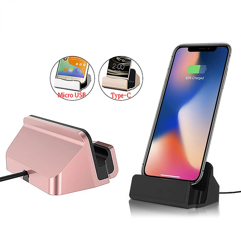 

2-in-1 USB Cable Data Phone Charger Desktop Dock Stand Station Micro USB Charging Type-C for Samsung S8 for Huawei Mate 20 P30